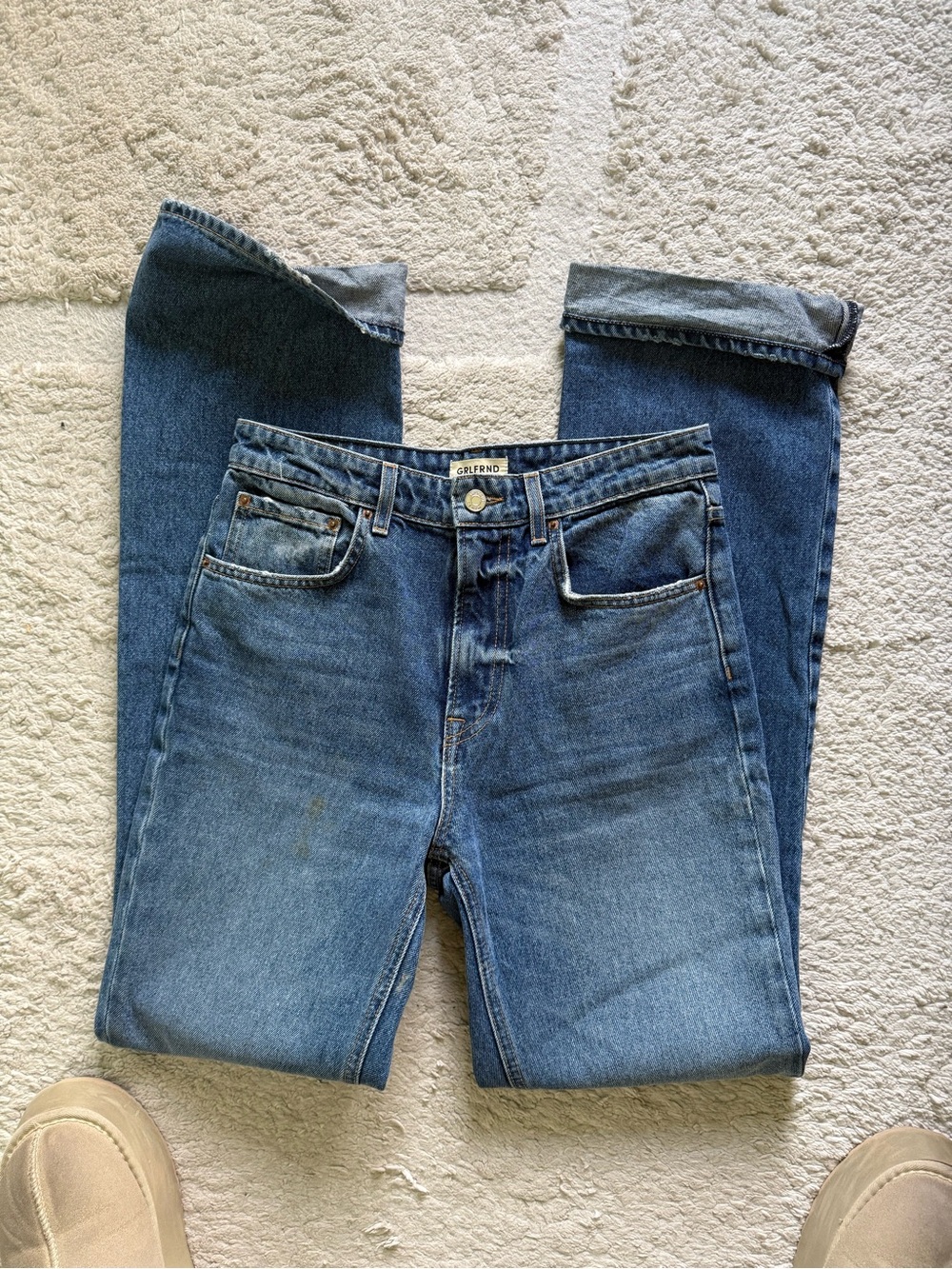 GRLFRND Straight-Leg Jeans in Classic Blue Denim